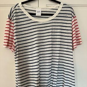 Short Sleeve GAP Linen Tee - Stripe Mix - Red/Blue